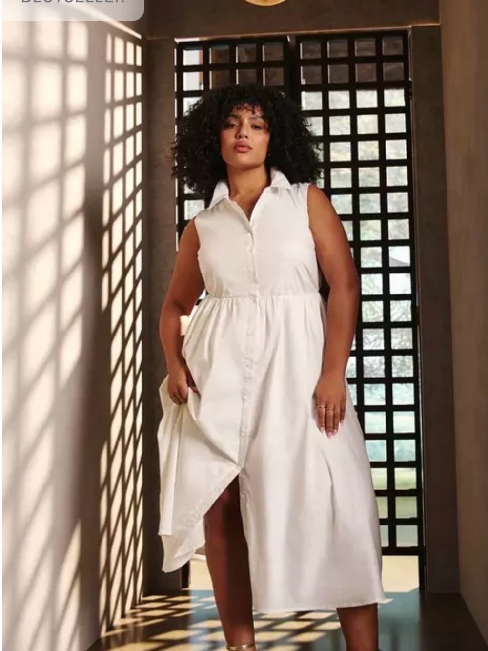 torrid White Sleeveless Collared Button-Front Midi Dress size 2 (18-20)